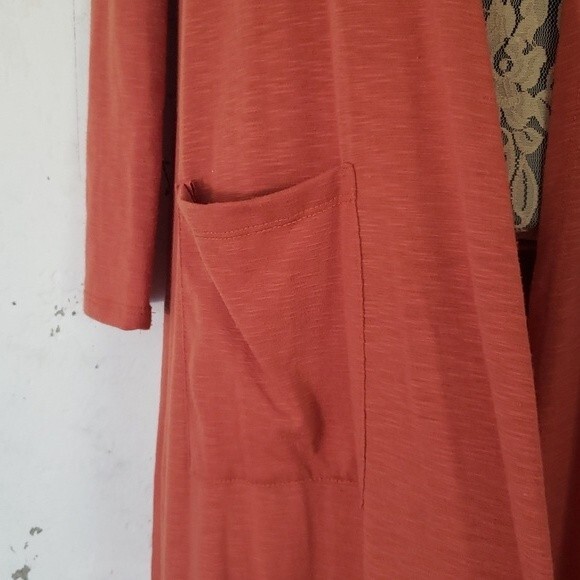 LuLaRoe Women's SARAH Flowy Marled Knit Open Front Long Duster Orange XS - Picture 3 of 7